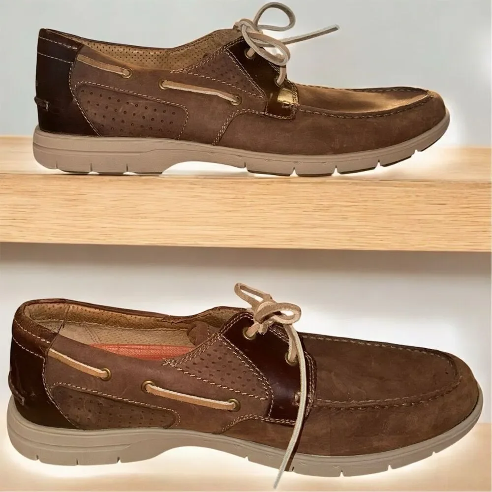 Clarks Men's Unstructured Boat Shoes Brown Leather Lace Up Size 12M Casual